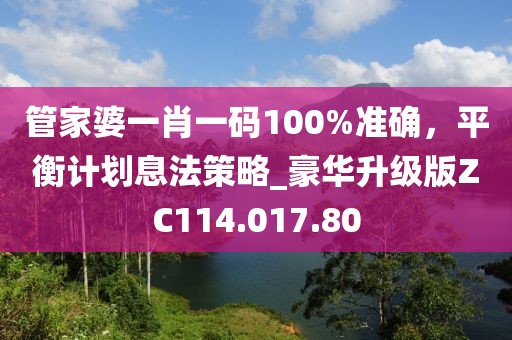 管家婆一肖一码100%准确，平衡计划息法策略_豪华升级版ZC114.017.80