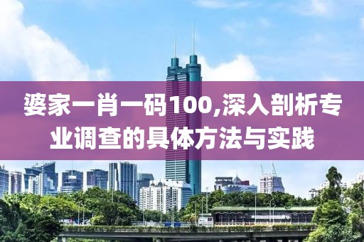 婆家一肖一码100,深入剖析专业调查的具体方法与实践