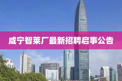 咸宁智莱厂最新招聘启事公告