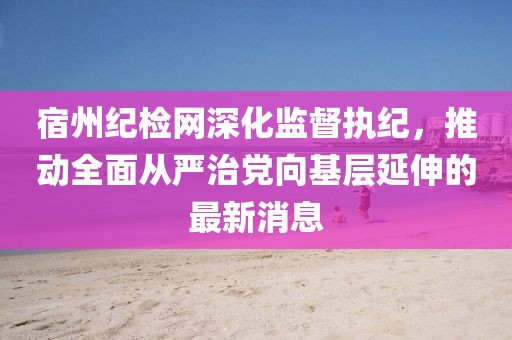宿州纪检网深化监督执纪，推动全面从严治党向基层延伸的最新消息