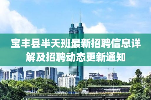 宝丰县半天班最新招聘信息详解及招聘动态更新通知