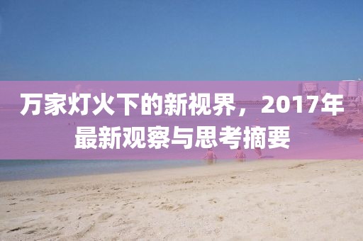 万家灯火下的新视界，2017年最新观察与思考摘要