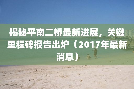 揭秘平南二桥最新进展，关键里程碑报告出炉（2017年最新消息）