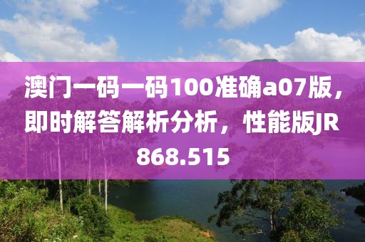 澳门一码一码100准确a07版，即时解答解析分析，性能版JR868.515